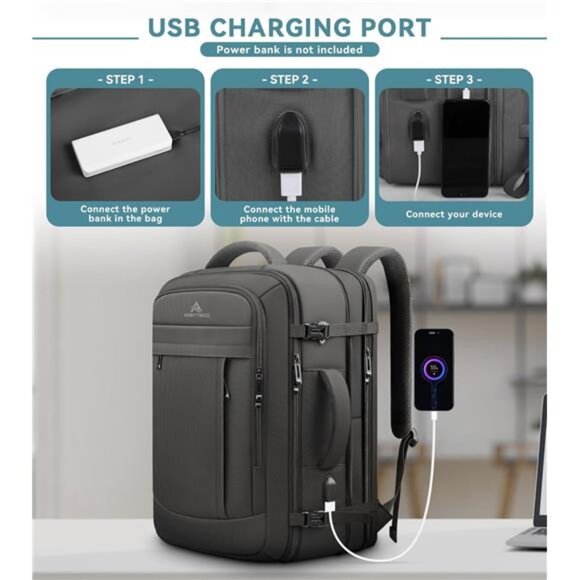 Travel Backpack, 50L Expandable Extra Large Laptop Backpack, Carry On Backpack - Picture 3 of 7